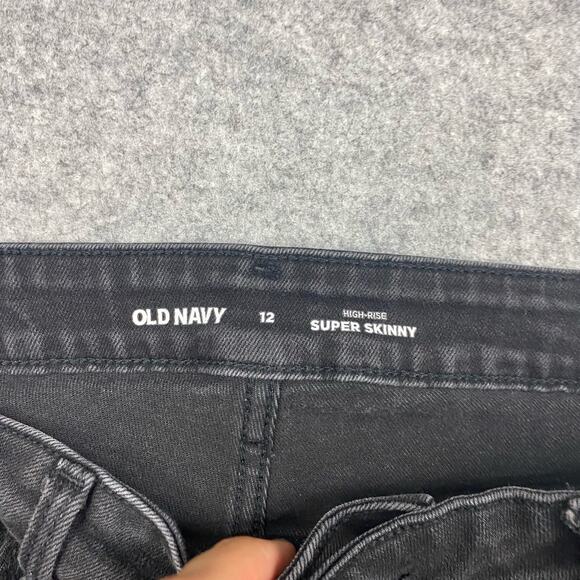Old Navy jeans womens 12 28/27 skinny highrise black biker emo goth y2k Stretch - Picture 5 of 10